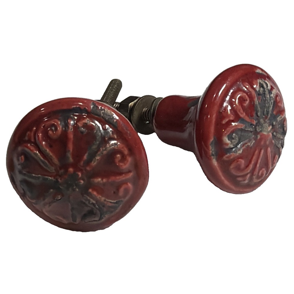 Lot Of 2 Hobby Lobby Red Rustic Drawer Knob Pulls 1.25In Red Black